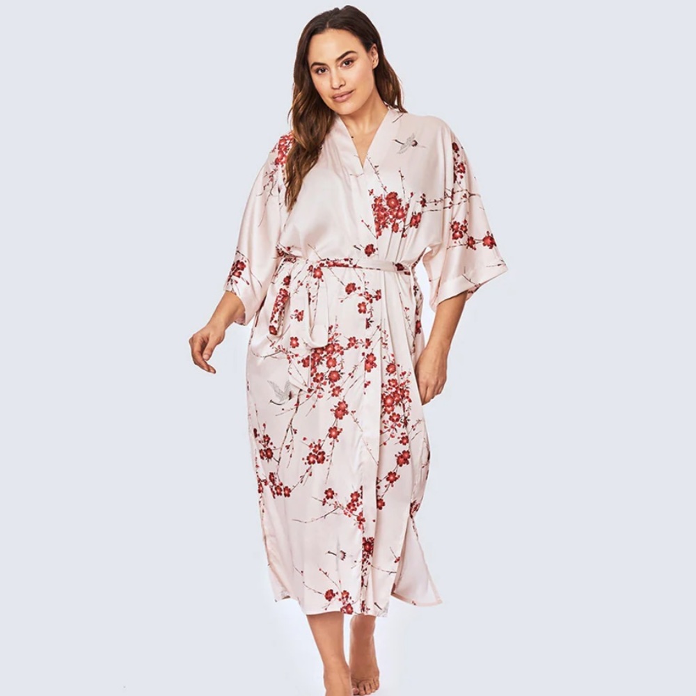 CHERRY BLOSSOM & CRANE LONG KIMONO ROBE